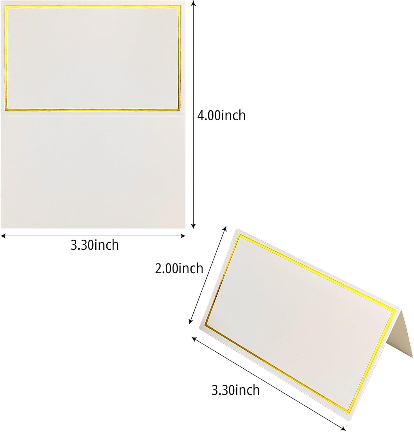 50 Tarjetas Lugar 2x3.3pulg Blanca Borde Dorado Mesa Bodas