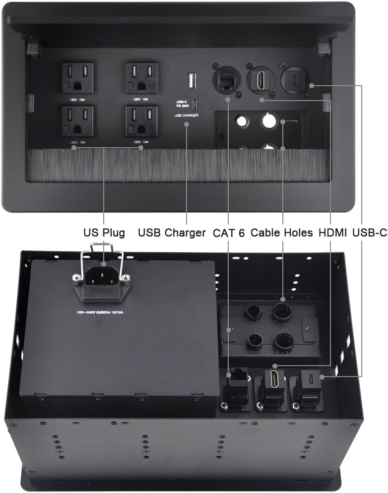 Mesa conferencias con puertos USB 65W enchufe empotrado