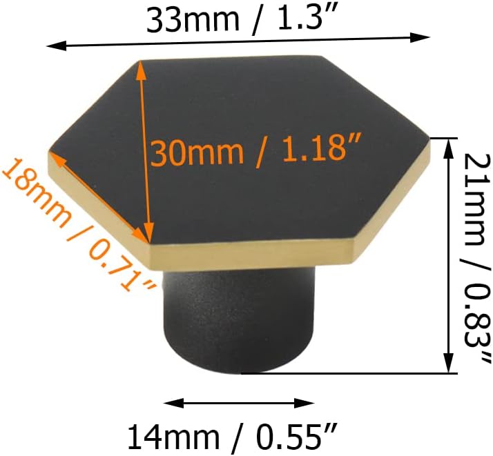 4 Pzas Pomos Cobre Sólido Cajones Hexagonal Negro Dorado