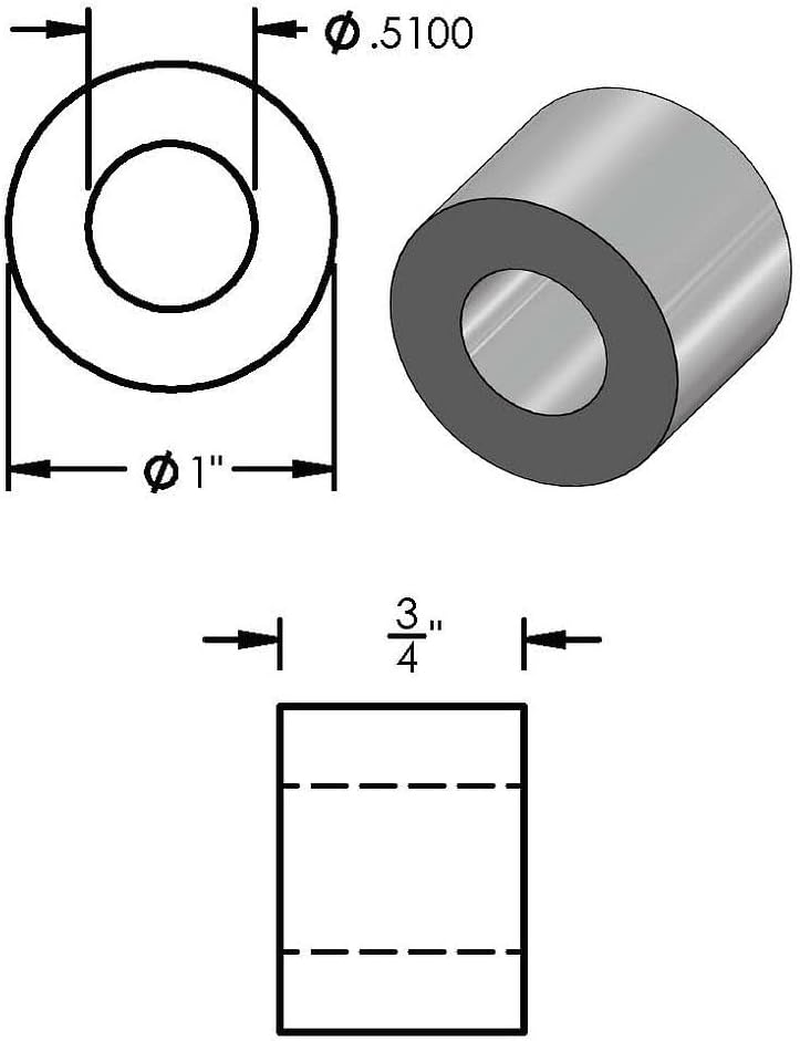 Espaciador aluminio 1x1/2 redondo para pernos 1/2 o M12