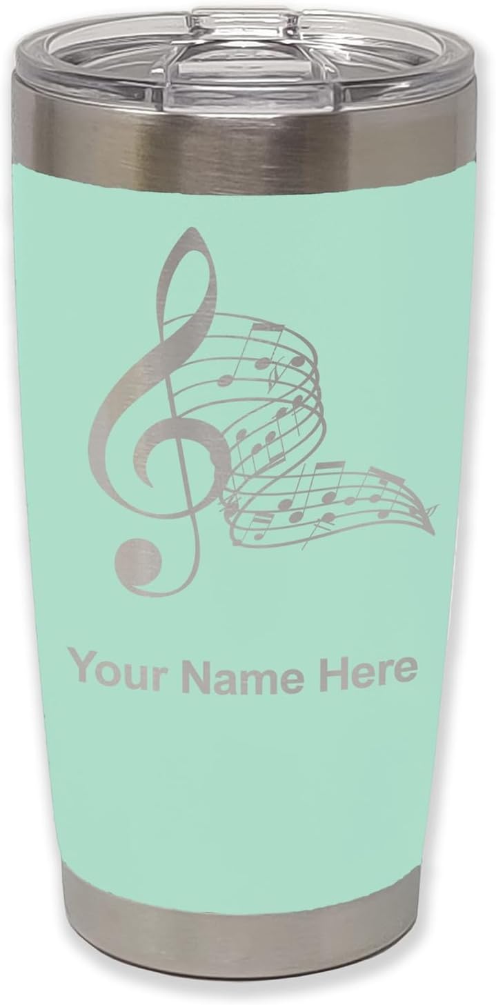 Vaso térmico vacío 20oz con grabado notas musicales verde