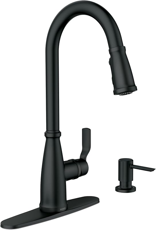 Grifo cocina negro mate con dispensador jabón y rociador