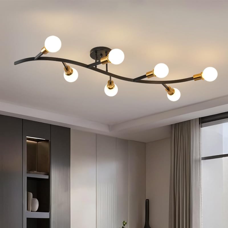 Lámpara techo Sputnik moderna 7 luces negro dorado sala
