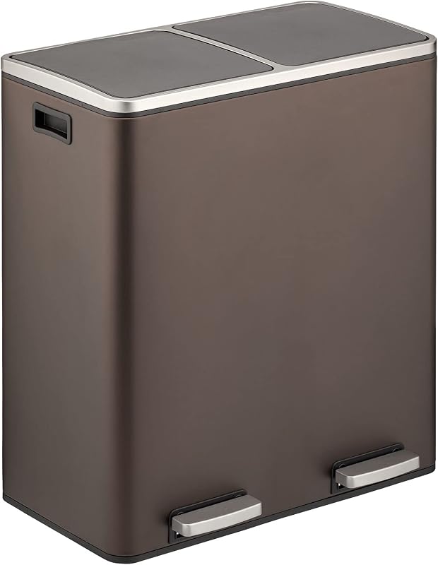 Cubo basura 16gal acero bronce doble compartimento