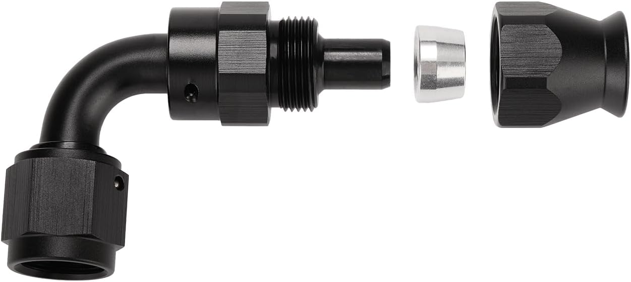 Conexión manguera PTFE codo aluminio negro 90grados