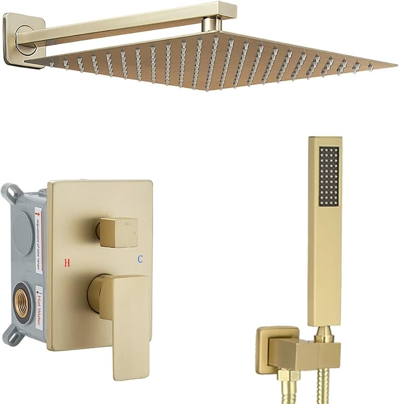 Set grifo ducha pared 12" lluvia teleducha dorado