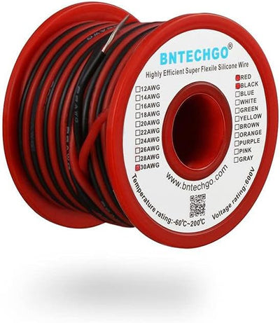 Bobina alambre silicona 30 rojo y negro 50pies 30awg
