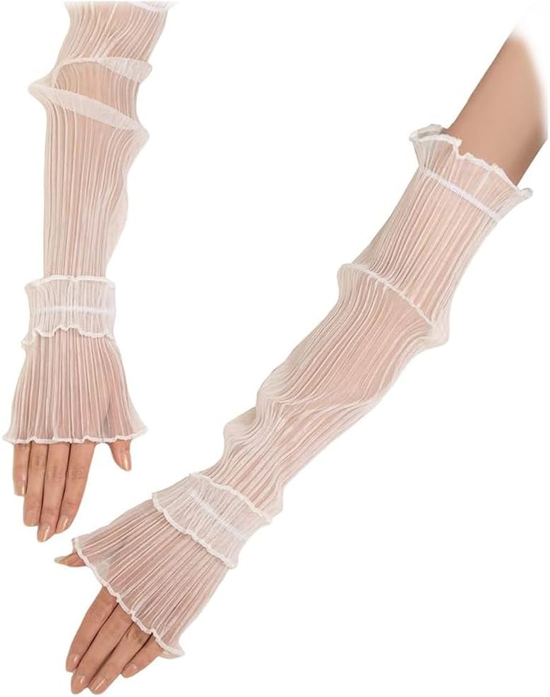 Manga brazo encaje fruncido protección solar deporte