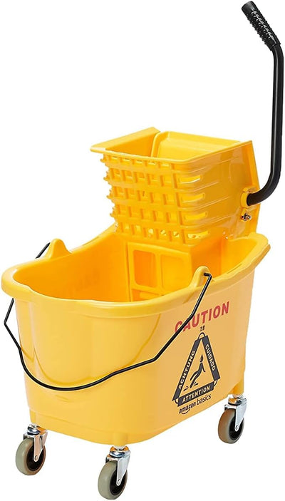Cubo escurridor piso comercial 35qt con ruedas amarillo