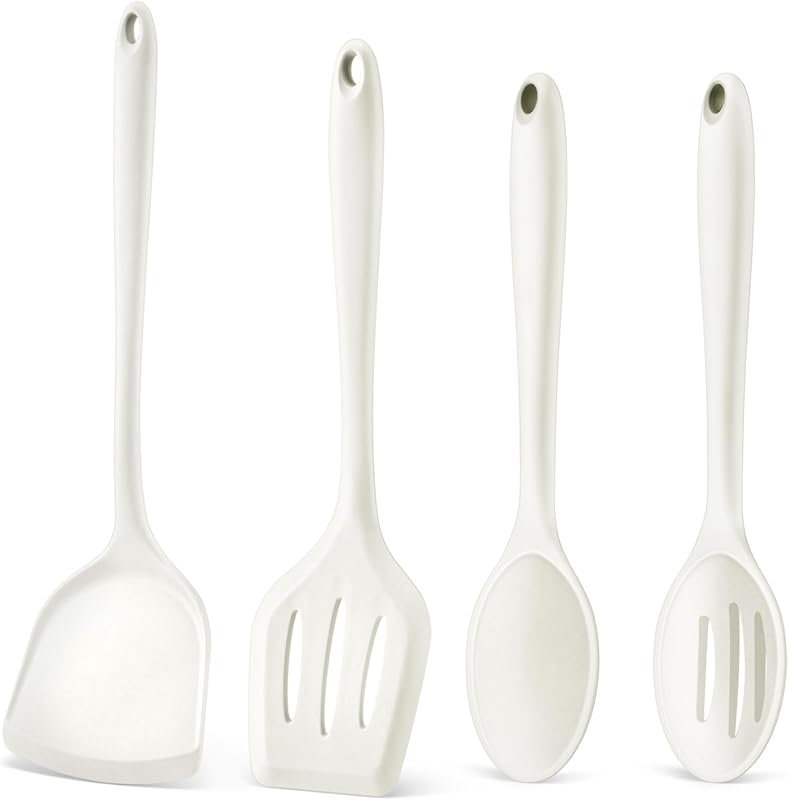 Set 4 Utensilios Silicona Antiadherente para Freír Mezclar Servir