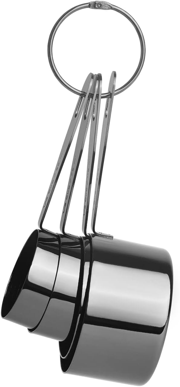 Set 4 Tazas y Cucharas Medidoras Acero Inox Negro