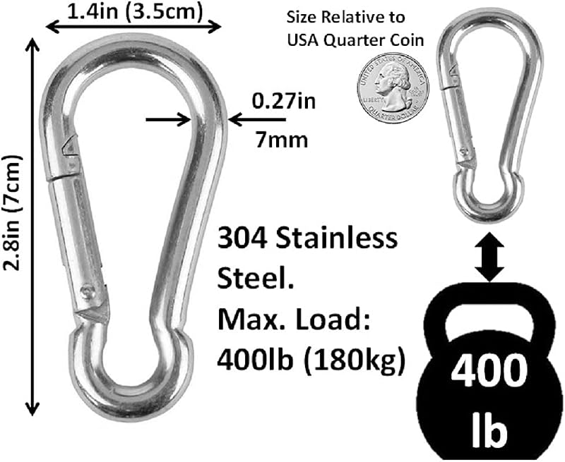Mosquetón acero inox resistente carga 200-500lb paquetes 2 6 12
