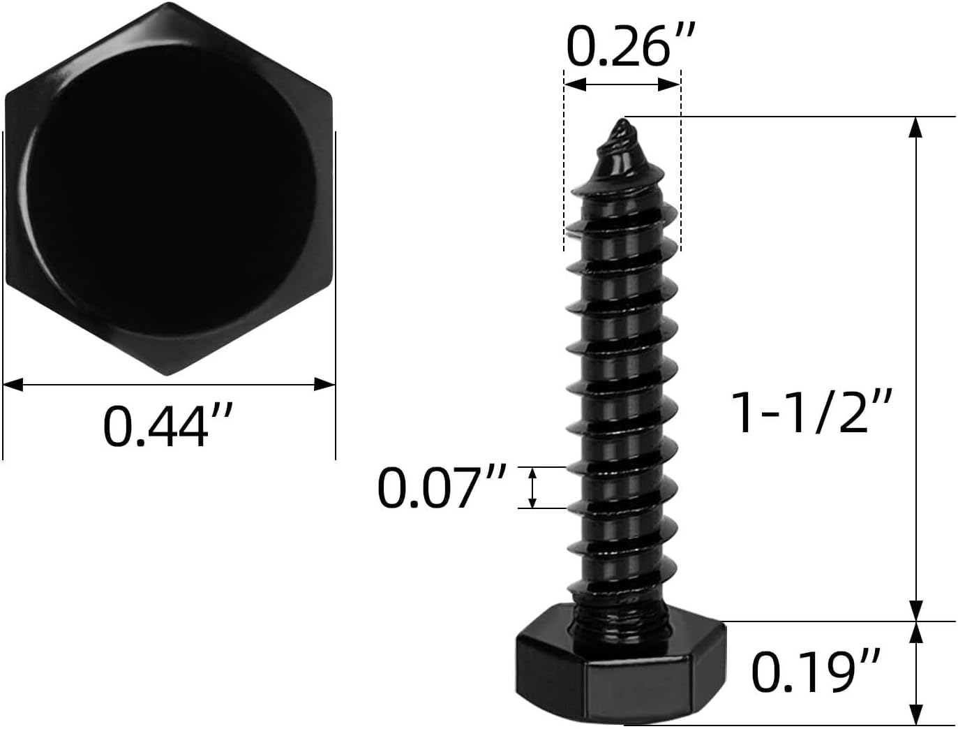 Tornillos acero inox 1/4x1-1/2 pulg madera cabeza hex externa negro