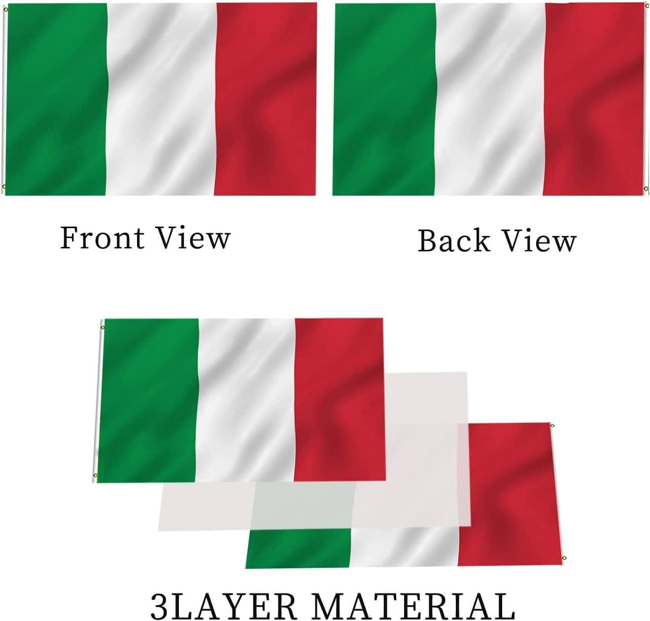 Bandera italiana 2x3ft doble cara poliéster 200D cabecera