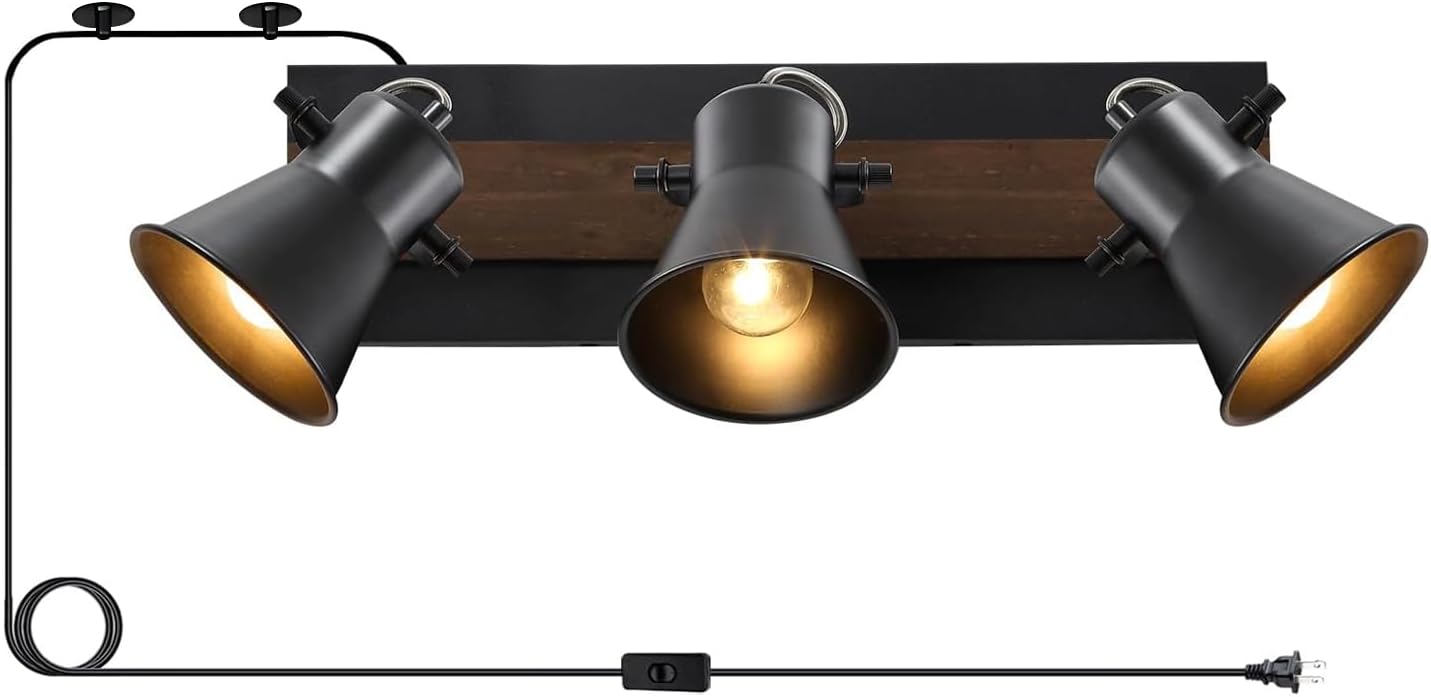 Iluminación riel enchufable 3 luces negra sala comedor