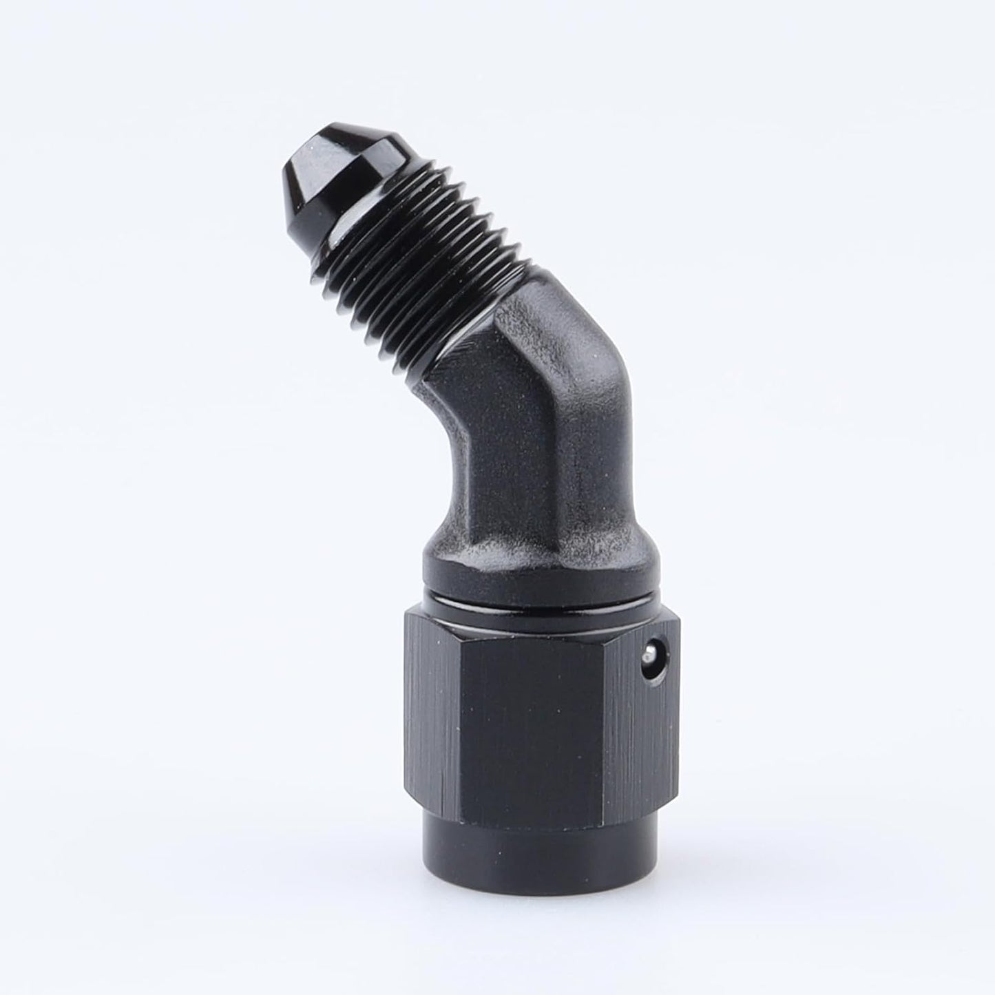 Adaptador aluminio macho a hembra manguera 45grados negro