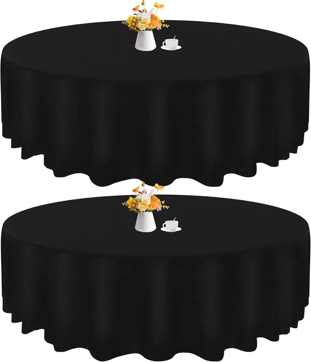 2 Manteles Redondos 60pulg Negro Tela Poliéster Exteriores