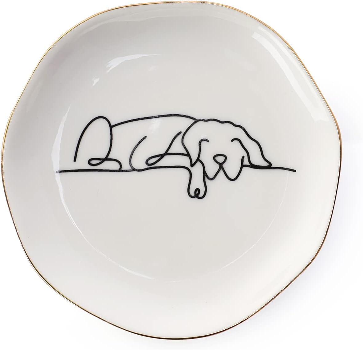 Bandeja joyería anillo perro durmiente 4" cerámica blanca