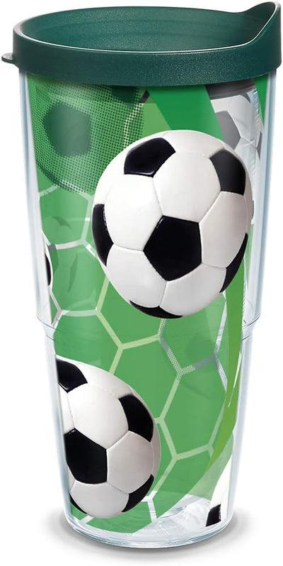 Balón fútbol vaso césped tapa verde 24oz transparente