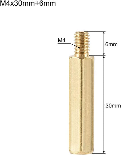 Tornillos espaciadores M4 latón hexagonal PCB dron 10 pzas dorado