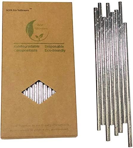 Pajitas metálicas plateadas biodegradables para fiestas