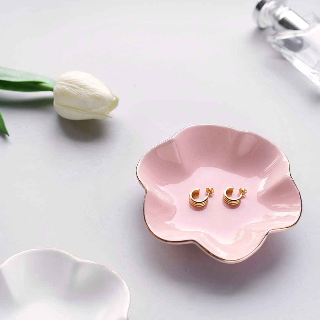 Bandeja cerámica para anillos y llaves rosa 4.7"