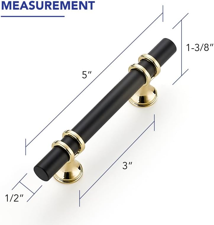 20 Tiradores Gabinete Negro Mate Dorado 5" Accesorios Cocina