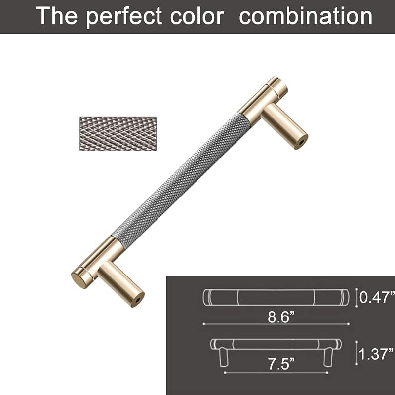 50 Tiradores Barra 7.5" Dorado y Gris Aluminio 6226