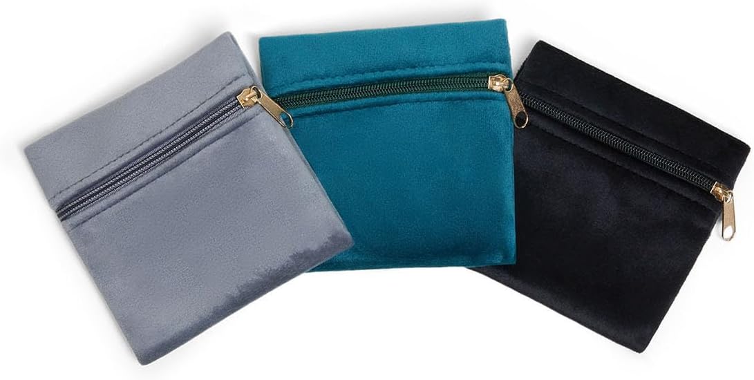 3 bolsas terciopelo con cremallera para joyas 4x4pulg azul
