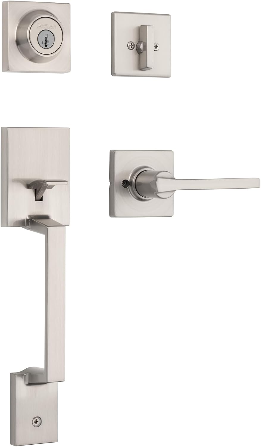 Set cerradura y pestillo puerta níquel satinado