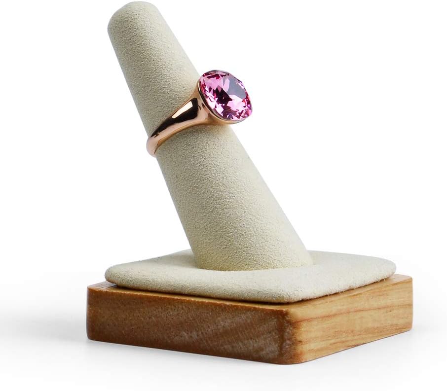 Soporte anillo madera dedo único escaparate blanco