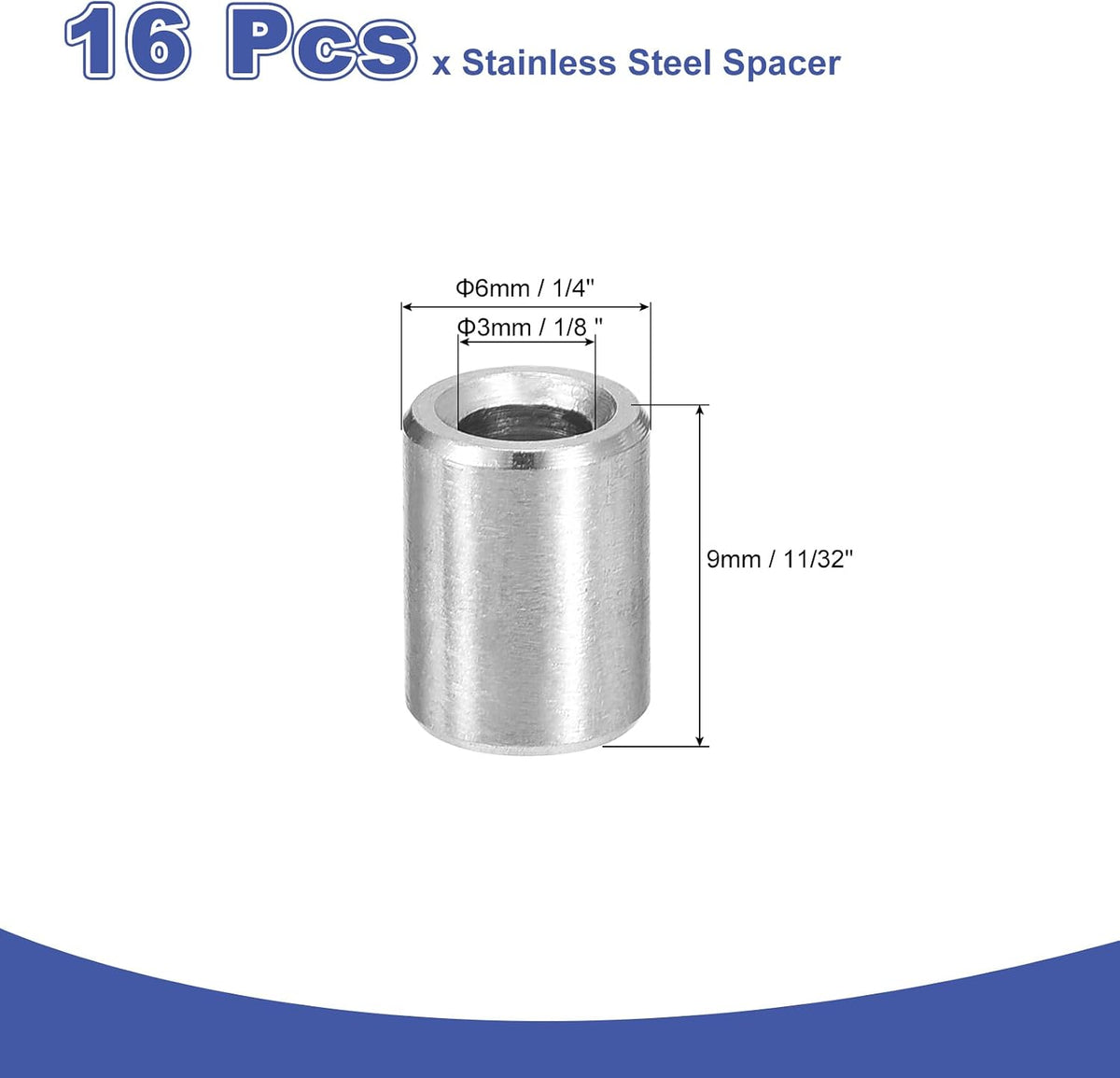 16 Espaciadores Acero Inox 1/4x1/8x11/32"