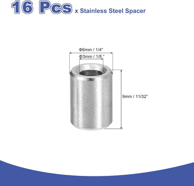 16 Espaciadores Acero Inox 1/4x1/8x11/32"