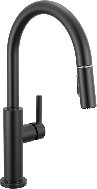 Grifo cocina negro dorado rociador extraible un solo agujero