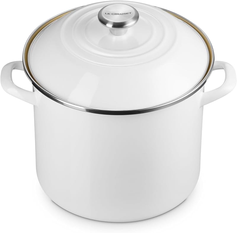 Olla esmaltada acero 10qt blanca pomos inox