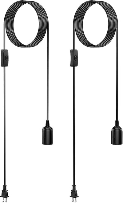 2 Cables Luz Colgante 15ft E26 E27 Con Interruptor Negro