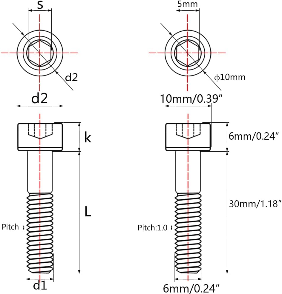 Tornillos Allen M6x30mm titanio