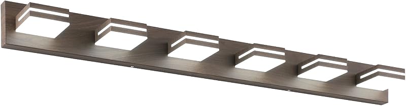 Lámpara LED baño 6 luces 48" madera marrón acrílico blanco