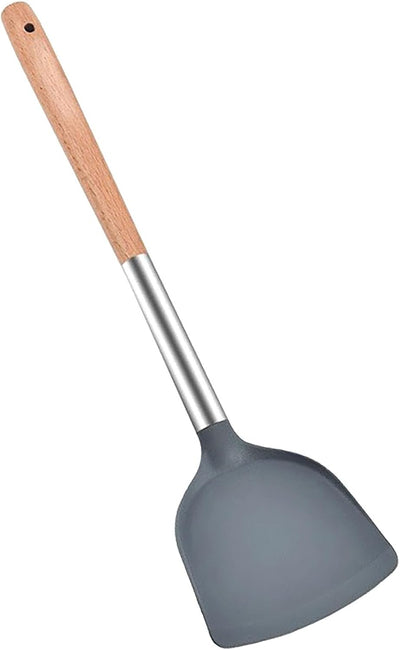 Espátula silicona 14pulg color gris mango madera cocina