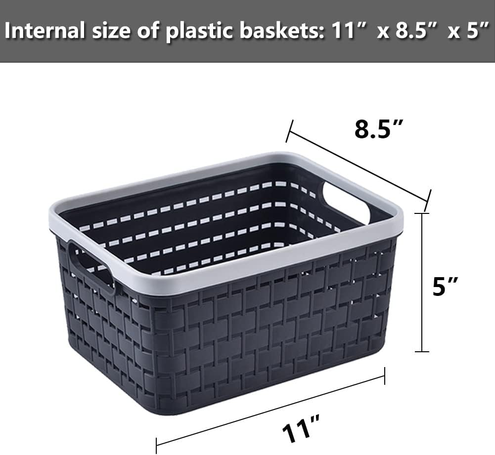3 Pzas Cestas Plástico Tejidas Apilables 11x8.5x5pulg Gris