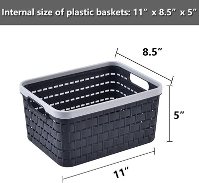 3 Pzas Cestas Plástico Tejidas Apilables 11x8.5x5pulg Gris