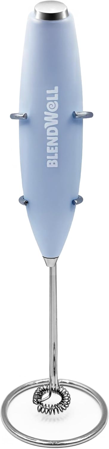 Espumador leche eléctrico matcha café con soporte acero inox azul