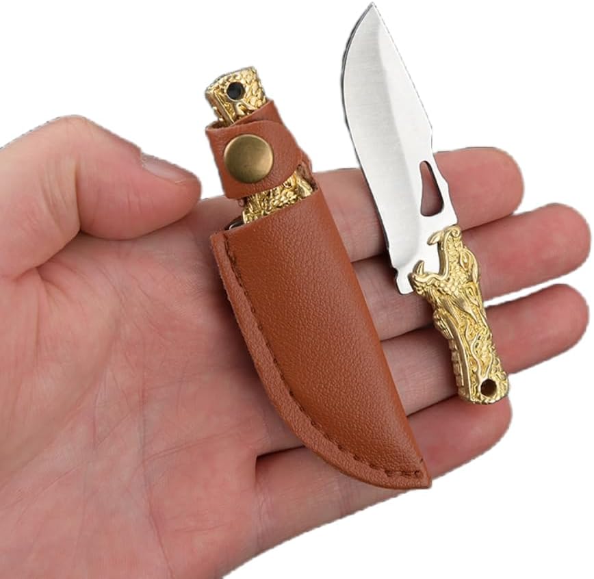 Cuchillo EDC hoja 5Cr 2pulg mango latón funda cuero