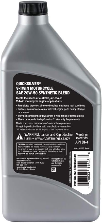 Aceite sintético motocicleta 20w-50 1qt