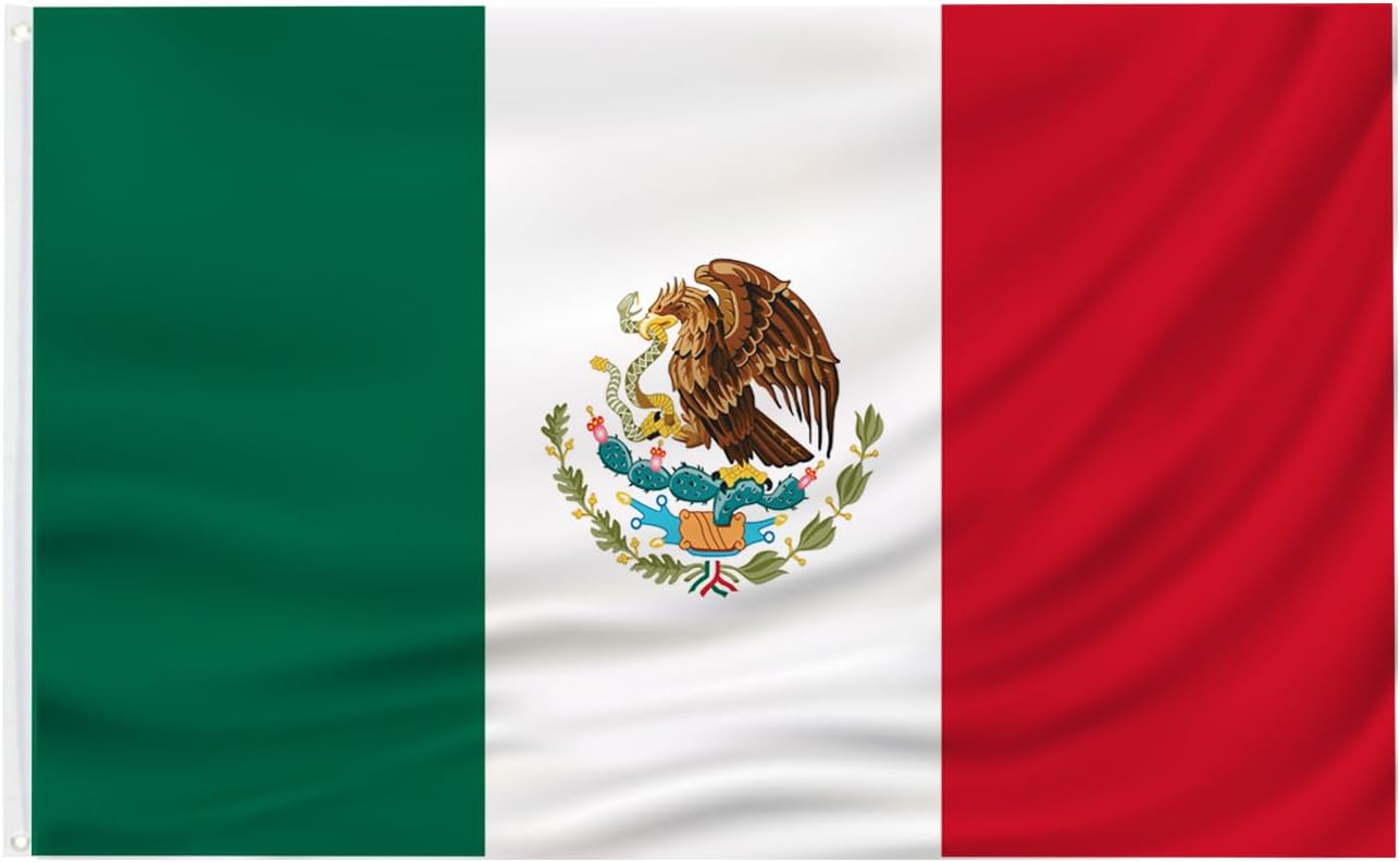 Bandera Mexicana 3x5ft Lona Poliéster Doble Costura Ojales Latón
