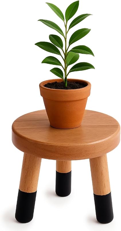 Soporte plantas redondo madera caucho 9" elevador 8" H negro