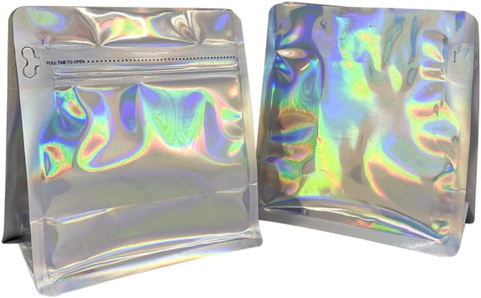 25 Bolsas Café Térmico 8oz Válvula Holográfica Plateado