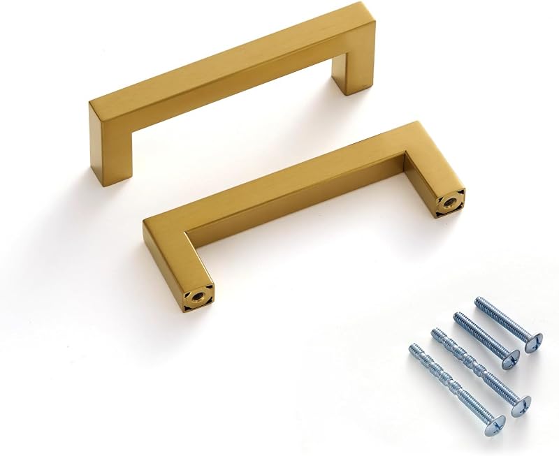 10 Manijas Doradas Cepillado Latón Cajones 3 3/4"