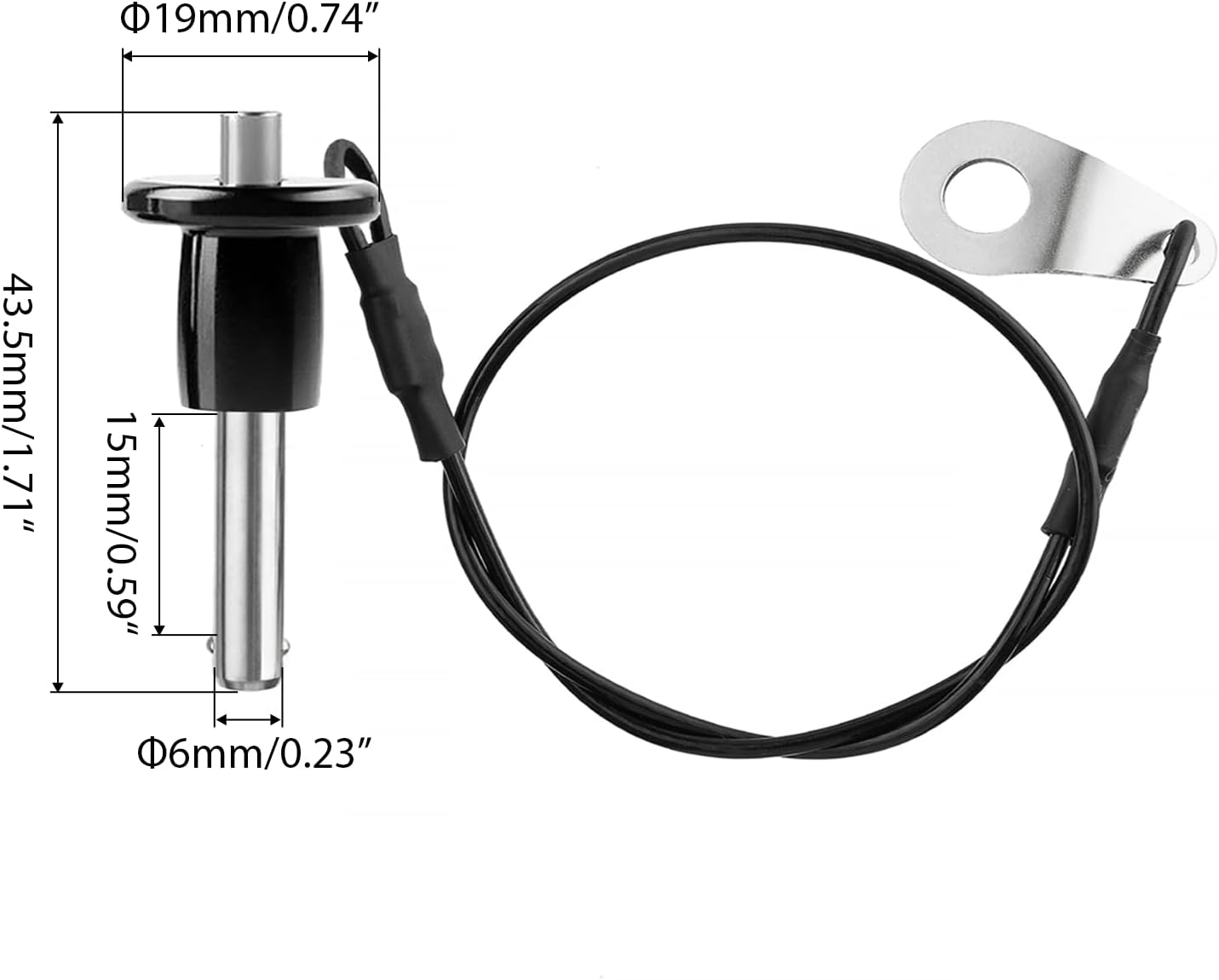Pasador acero inox 304 0.24" botón presión mango redondo