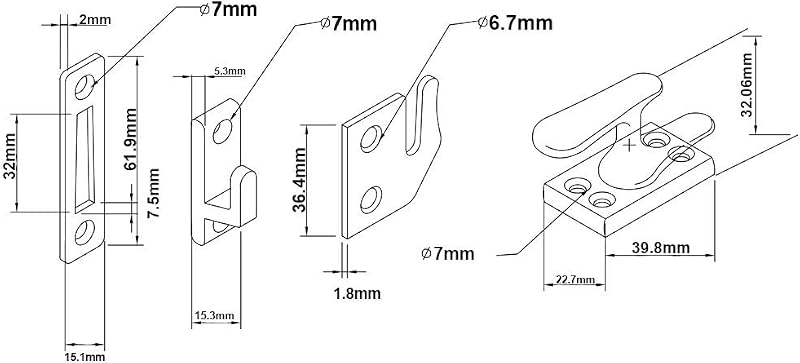Cerradura ventana latón macizo níquel satinado set 2